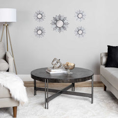15.5" Round Silver Burst Metal Framed Wall Mirror