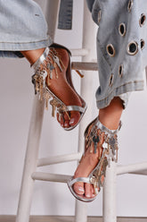 AKIRA GOLD ANNIKI SILVER KEY EMBELLISHED NOVELTY STILETTO SANDAL