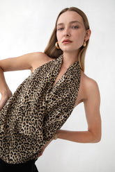 SATIN HALTER COWL NECK TOP