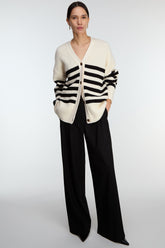 STRIPED BUTTON FRONT CARDIGAN