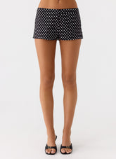 Coastline Cotton Micro Mini Shorts - Black Polkadot