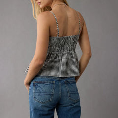 Smocked Gingham Peplum Crop Top