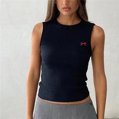 Knit Bow Embroidery Crop Top