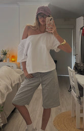 Henrie White Off Shoulder Boxy Tee