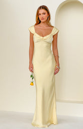 Jacky Yellow Satin Maxi Dress