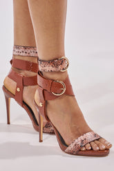 AKIRA GOLD KADINKSY COGNAC MULTI SNAKE MATERIAL STILETTO SANDAL