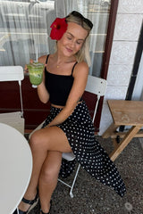 Khalea Black Polka Dot Hanky Hem Midi Skirt - PRE ORDER