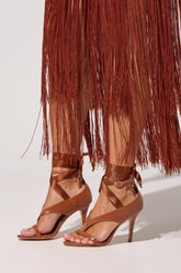 AKIRA GOLD SIEGER BROWNPATENT WRAP UP BALLERINA STILETTO SANDAL