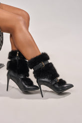 AKIRA GOLD SORAYA BLACK FUR STILETTO BOOT