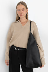 COLLARED CHUNKY KNIT SWEATER