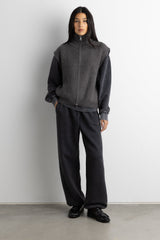 RIBBED KNIT MOCK NECK ZIP-UP SWEATER VEST
