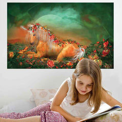 30x48 inch Unicorn Of The Roses Poster Displayed in Girls Room