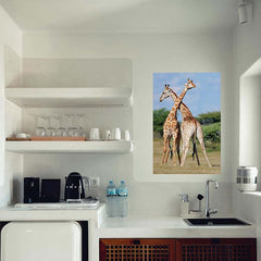 36 inch Crossing Giraffes Gloss Poster Installed Above Sink