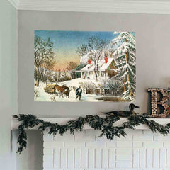 36 inch Bringing Home the Logs Decal Installed Above Mantle