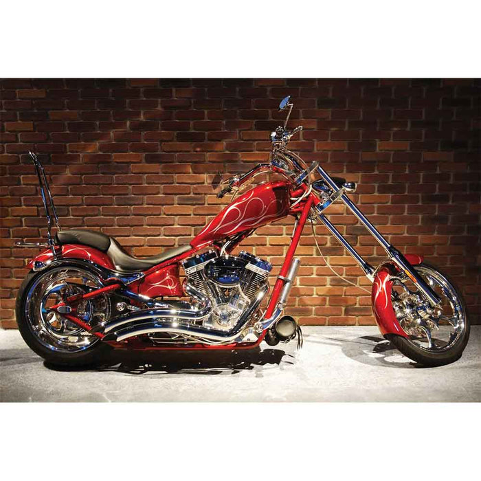 Custom Flame Red Chopper against a brick wall wall decal printed | Wallhogs