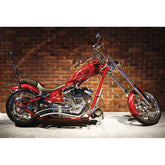 Custom Flame Red Chopper against a brick wall wall decal printed | Wallhogs