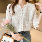 Embroidery Floral Short Sleeve White Blouse