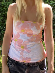 Floral Strapless Backless Party Club Crop Top