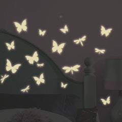 Butterflies & Dragonfly Wall Decals Glowing in Dark