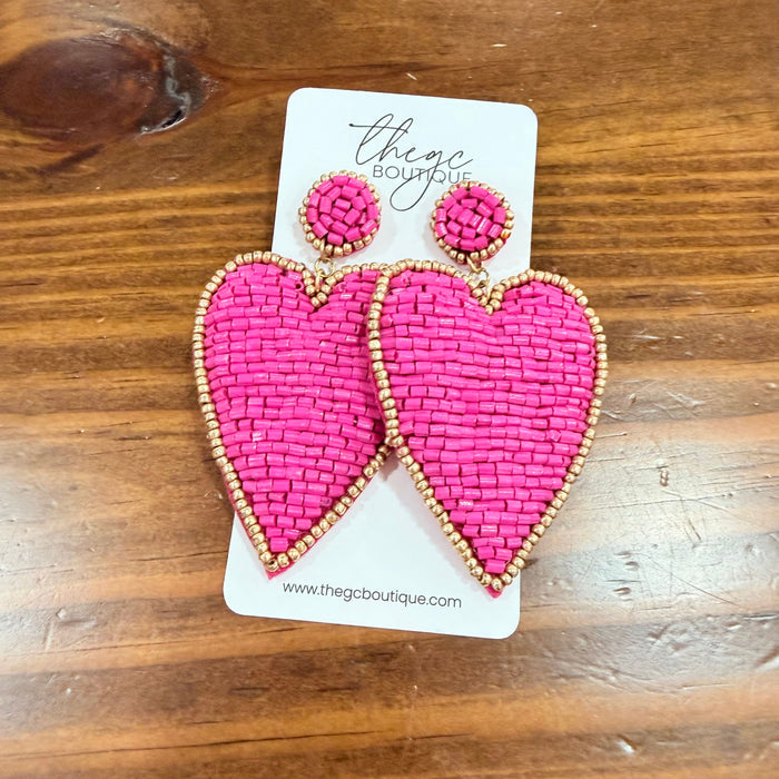Heart Bead Earrings (Fuchsia)