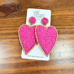 Heart Bead Earrings (Fuchsia)