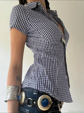 Plaid Slim Buttoned Up Blouse