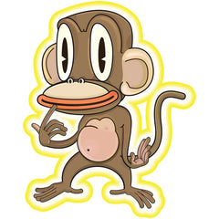 Pondering Monkey cartoon die-cut wall decal with a yellow outline