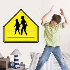 36 inch School Crossing Sign Decal Installed in Boys Room