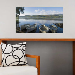 19x36 inch Serene Lake Poster Displayed Above Shelf