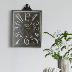 Vintage Style Black and White Iron Wall Clock | 16"x25"