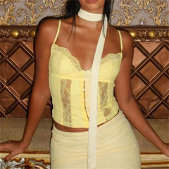 Y2K V-neck Bustier Vintage Lace Trim Backless Slim Fit Camisole Crop Top