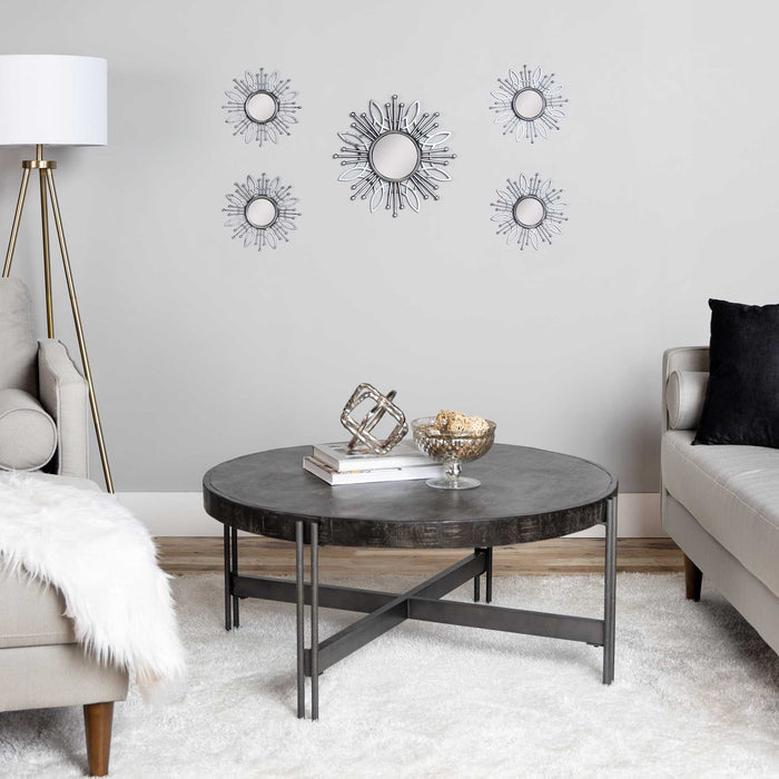 15.5" Round Silver Burst Metal Framed Wall Mirror