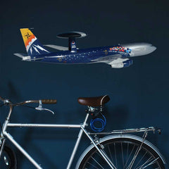 36 inch AWACS Radar Plane Wall Decal Installed in Bike Room
