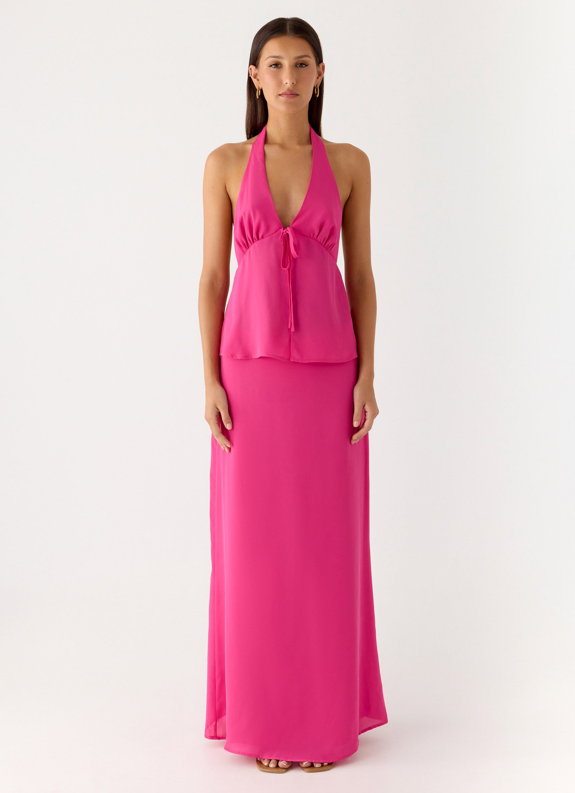 Ashlea Tie Front Top - Fuchsia