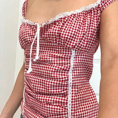 Red Gingham Ruffled Crop Top