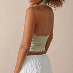 Satin Bowknot V-Neck Crop Top