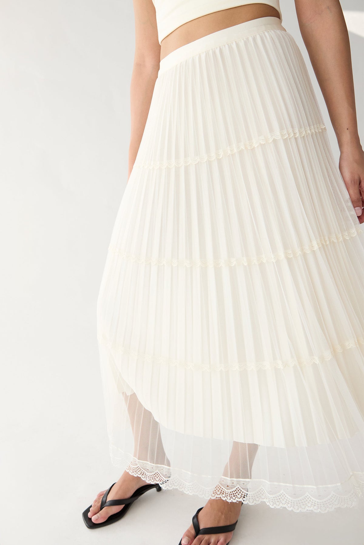 SHEER LACE TIERED MAXI SKIRT