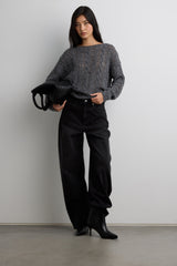 WOOL-BLEND CABLE KNIT SWEATER