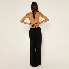 Striped Halter Backless Crop Top