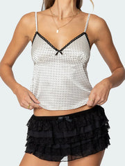Dots Print Satin Lace Crop Top