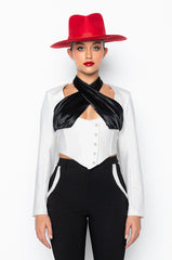 ACABELLA HALTER NECK TOP WHITE BLACK