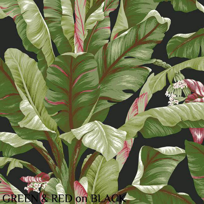 Ashford House Banana Leaf Green & Red on Black Wallpaper