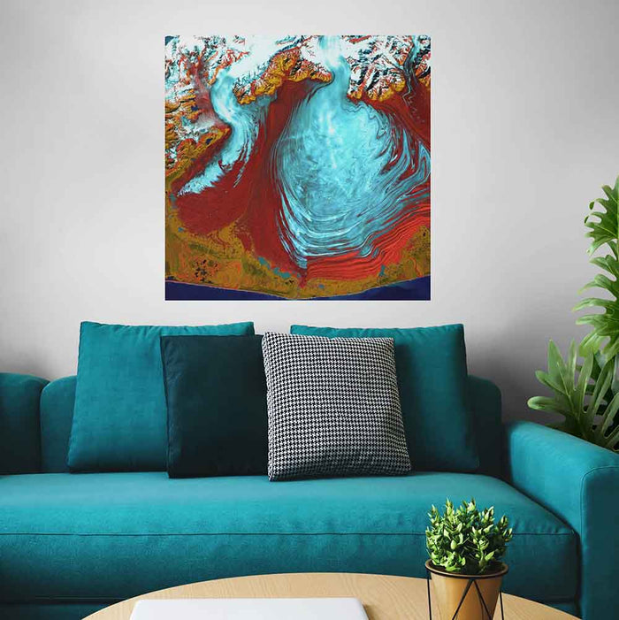 24x24 inch Malaspina Satellite Poster Displayed Above Couch