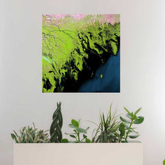 24x24 inch Volga Delta Satellite Decal Installed Above Planter