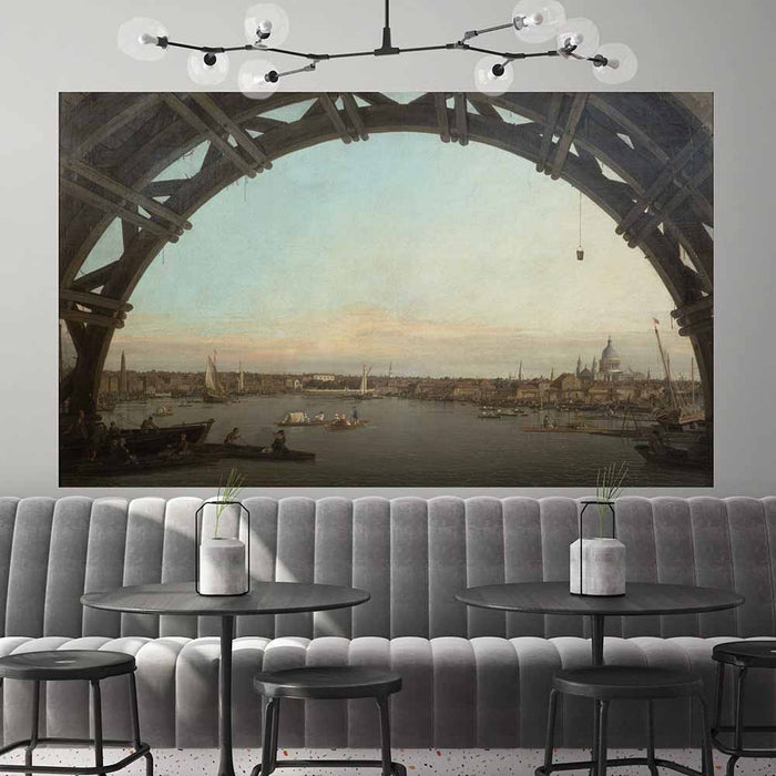 50.5x84 London Seen through an Arch of Westminster Bridge Decal Installed in Restaurant
