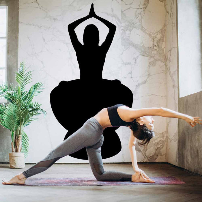 Black 44.5x84 inch Yoga Silhouette Decal Installed in Yoga Studio