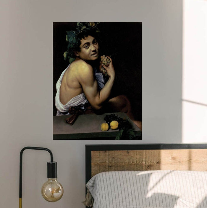 18x24 The Sick Bacchus Decal Installed Above Bed