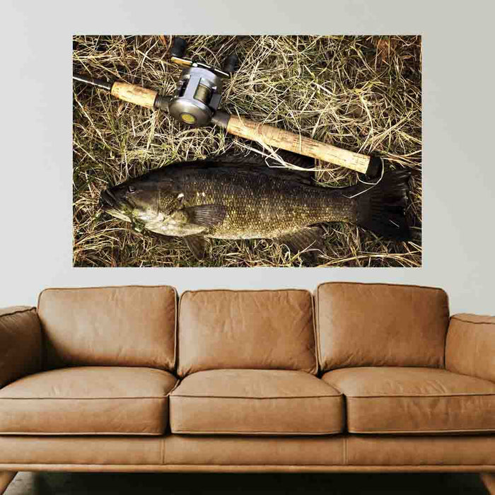 40x60 inch Catch of the Day Decal Installed Above Sofa