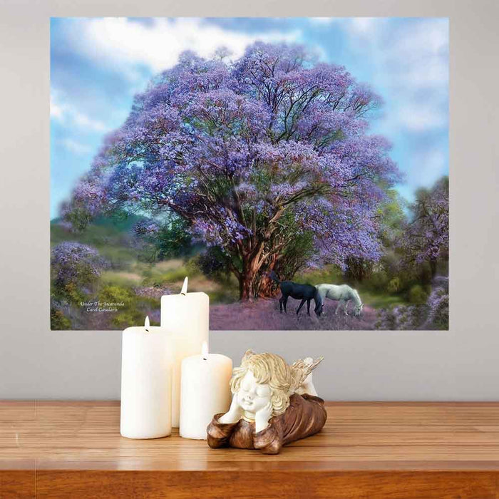 28x36 inch Under The Jacaranda Decal Installed Above Mantle