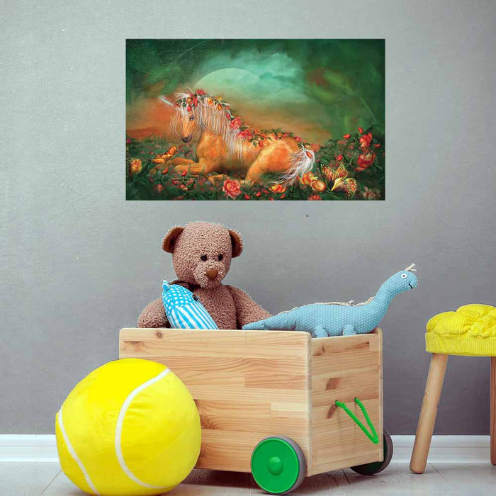 22x36 inch Unicorn Of The Roses Poster Displayed in Playroom